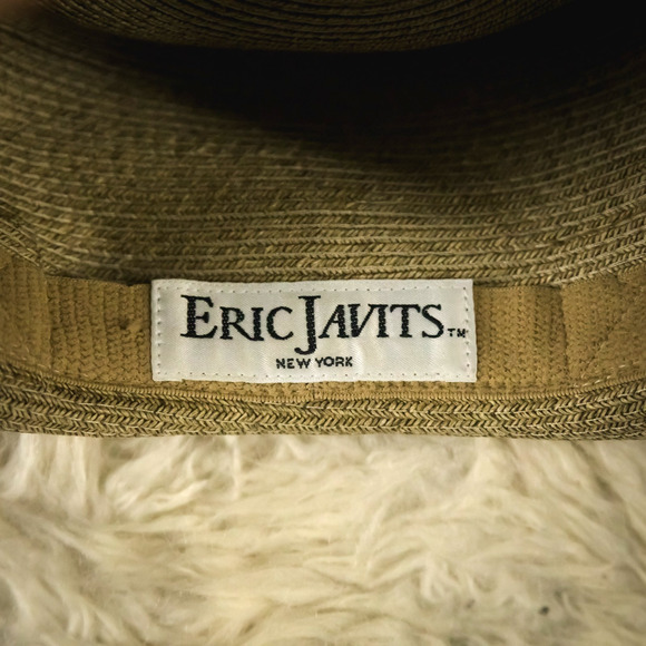 Eric Javits Tan Beige Ribbon Sequin Detail Squishee Packable Straw Sun Hat - Picture 6 of 6